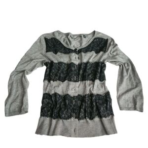 Anthropologie Knitted & Knotted Lace Black & Grey Knit Cardigan Sz M Whimsygoth
